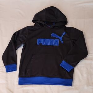 Puma Black Hoodie with Blue Details. Boys Size Small
